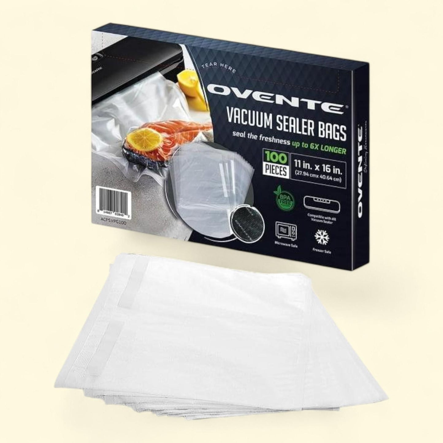 OVENTE Vacuum Sealer Bags, 11" x 16", 100 Pieces