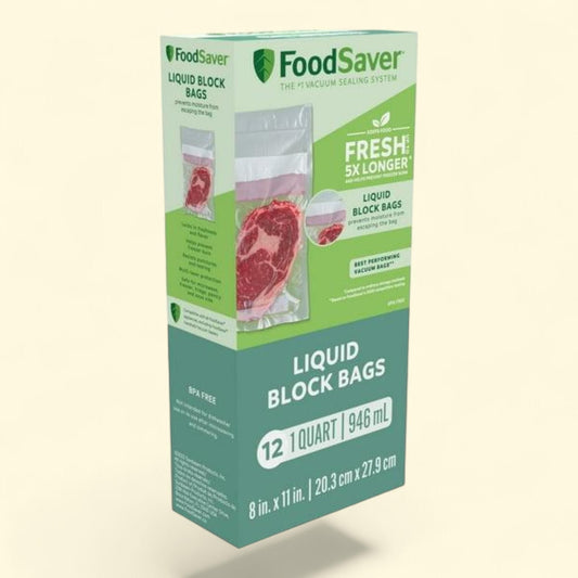 FoodSaver Liquid Block Vacuum Seal Bags, 1 Quart, 12 Count