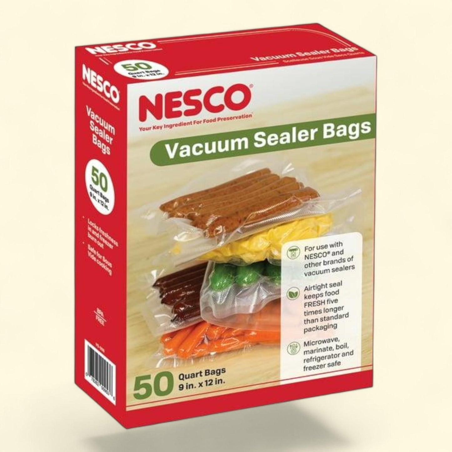NESCO Vacuum Seal Bags, Quart Size, 8.6" x 12", 50-Count