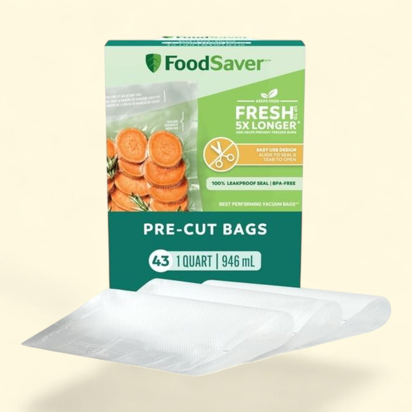 FoodSaver Storage Bags, Quart Size, 43 Count