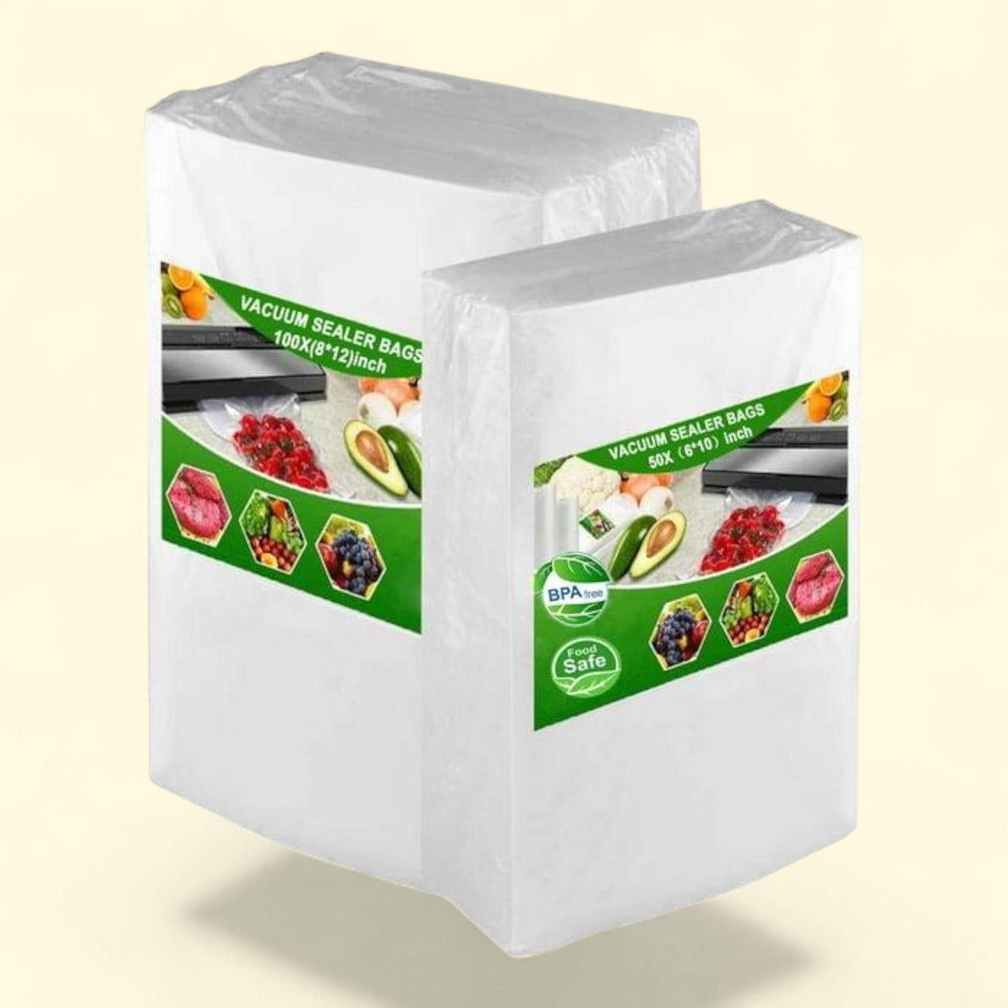 Food Vac Bags, Heavy Duty, 100 Quart 8" x 12" and 50 Quart 6" x 10"