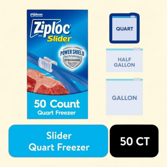 Ziploc Slider Freezer Bags, Quart, 50 Count