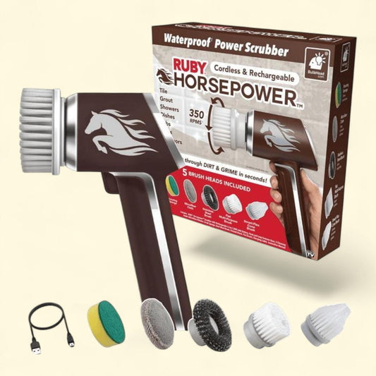 Ruby Horsepower Hand Held Power Scrubber, Multiple Cleaning Brushes