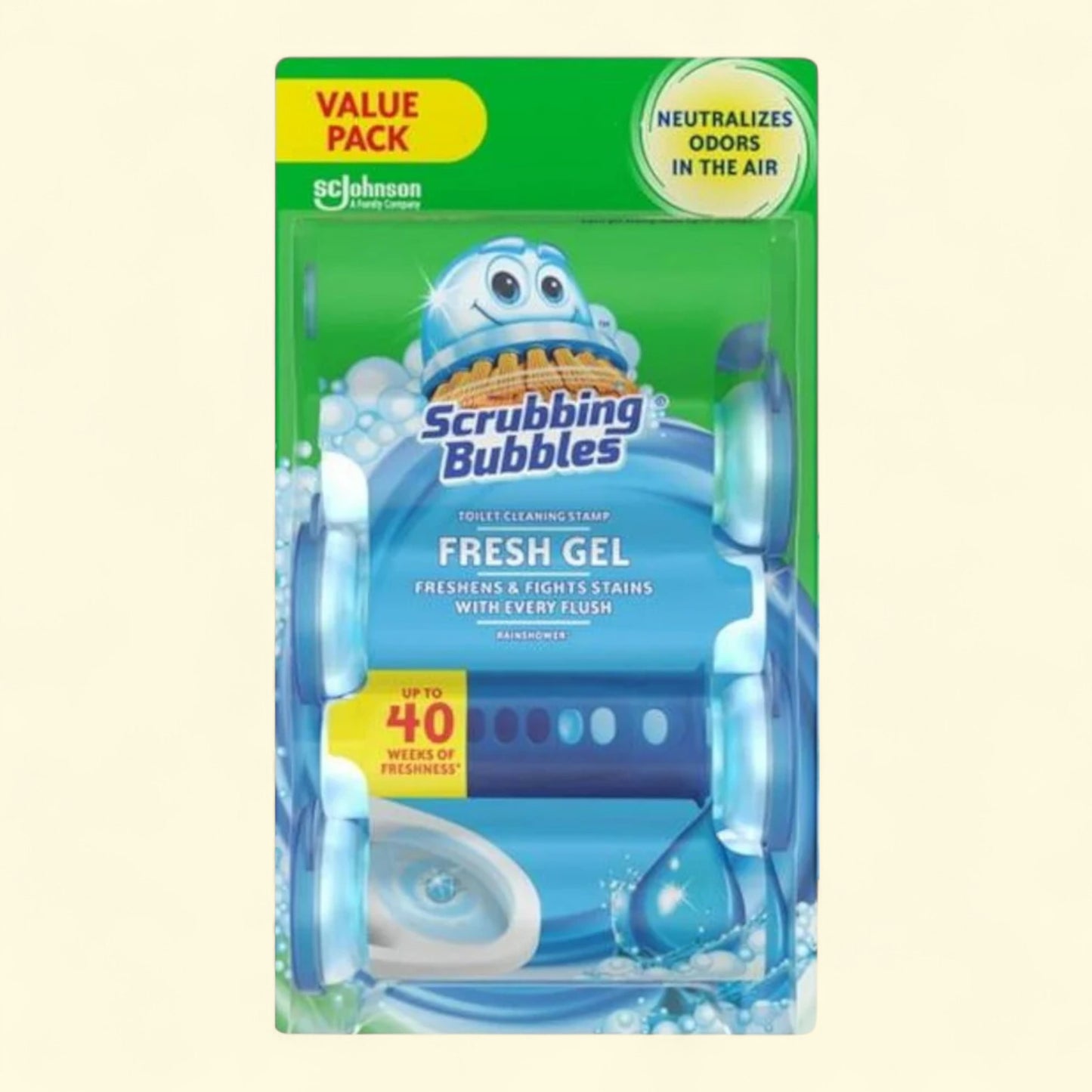 Scrubbing Bubbles Toilet Cleaning Stamp, Rain Shower, 4 Refills