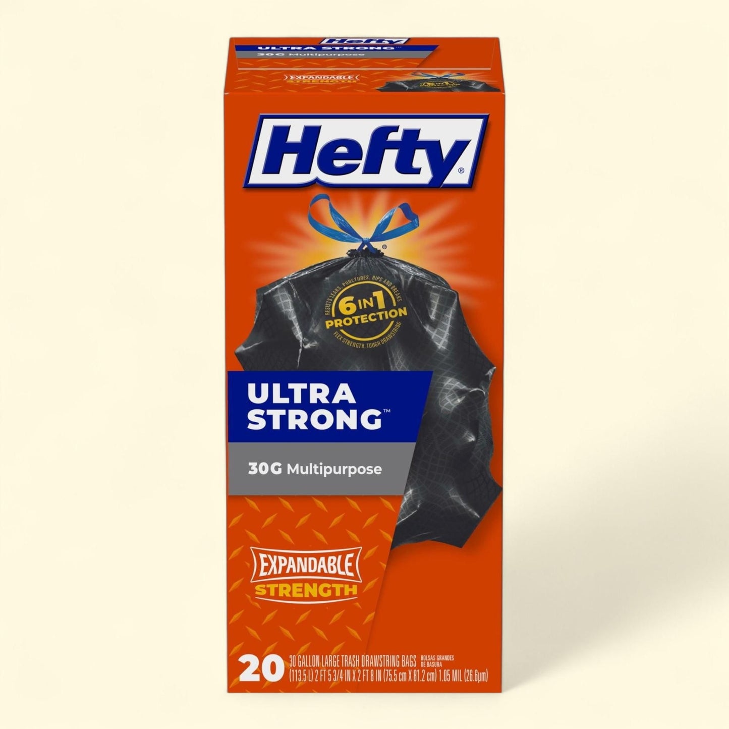 Hefty Ultra Strong Multipurpose Large Trash Bags, Black, Unscented, 30 gallon, 20 Count