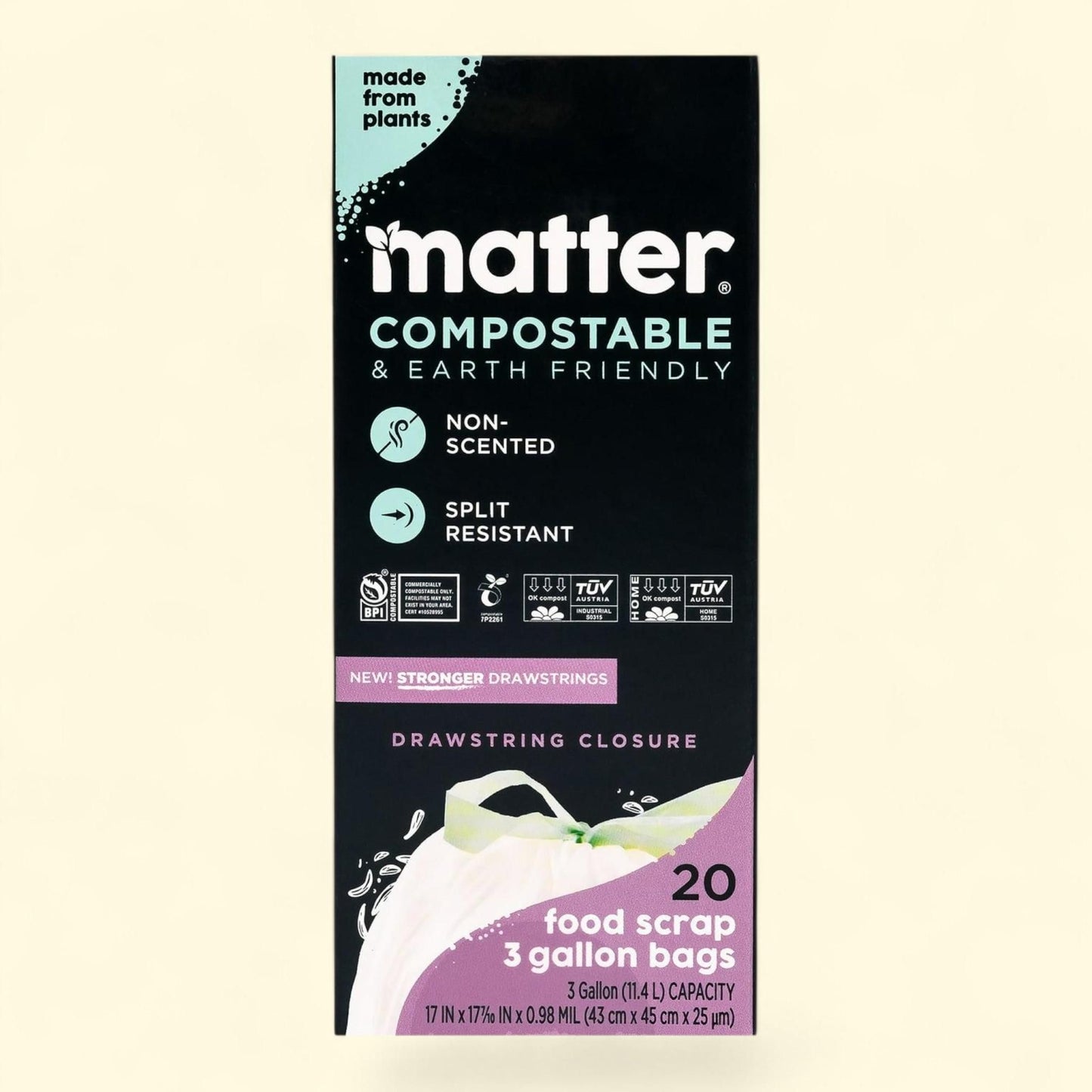 Matter Compostable Food Scrap Bags, 3-Gallon, 20 Bags