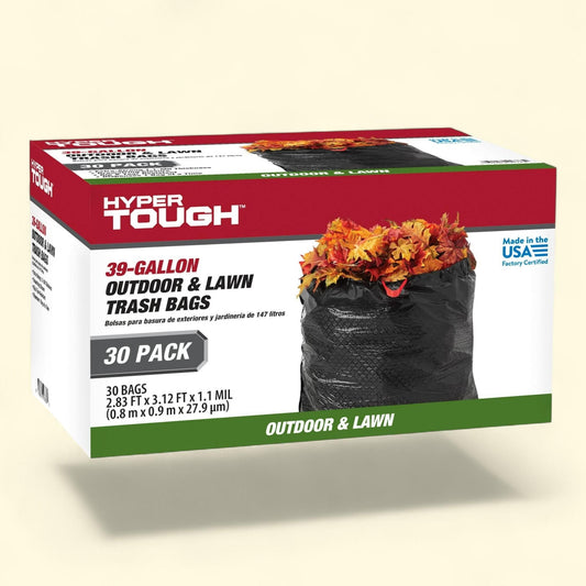 Hyper Tough Outdoor & Lawn Trash Bags, 39 Gallon, 1.1 MIL, 30 Bags