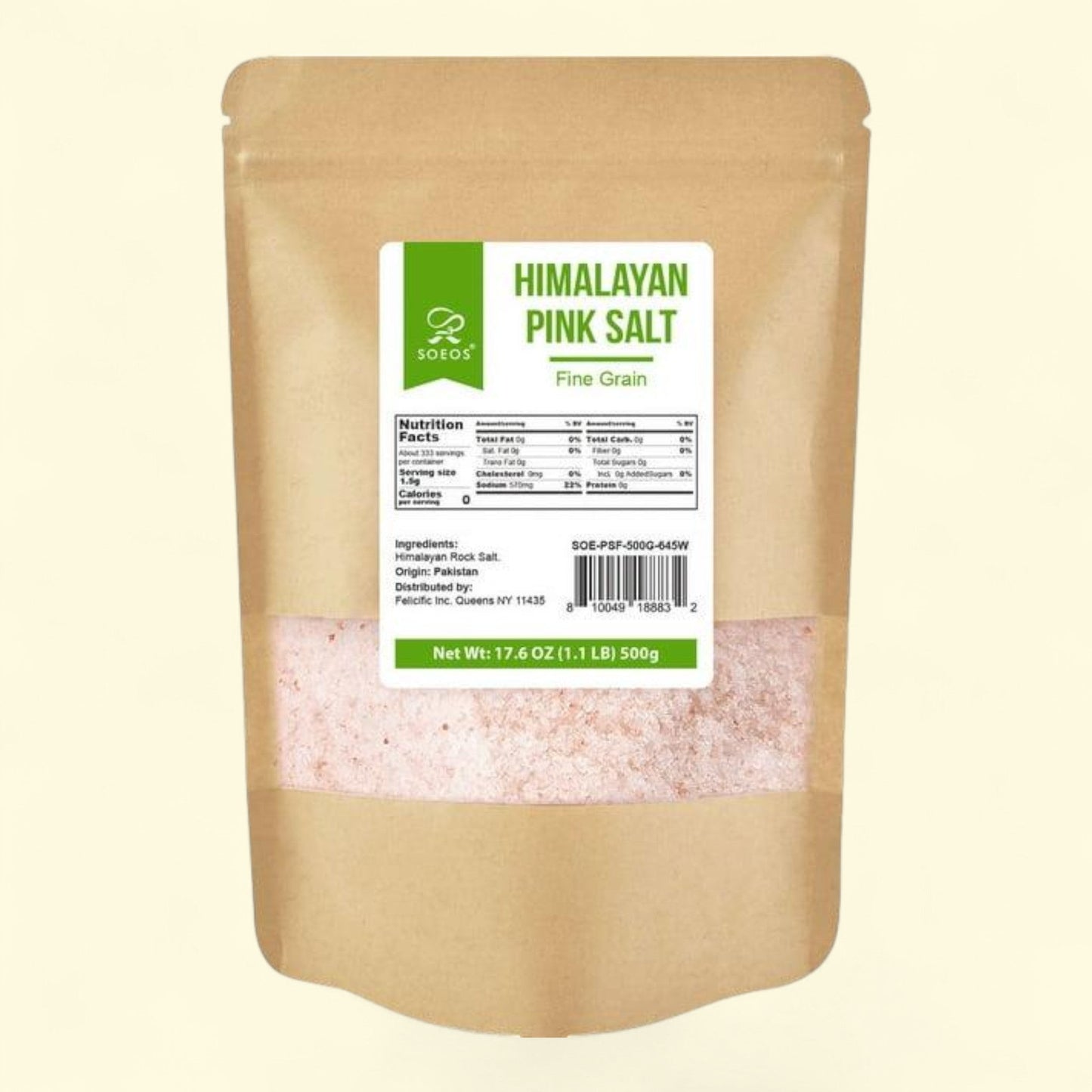 Soeos Himalayan Pink Salt, Fine Grain, 500g