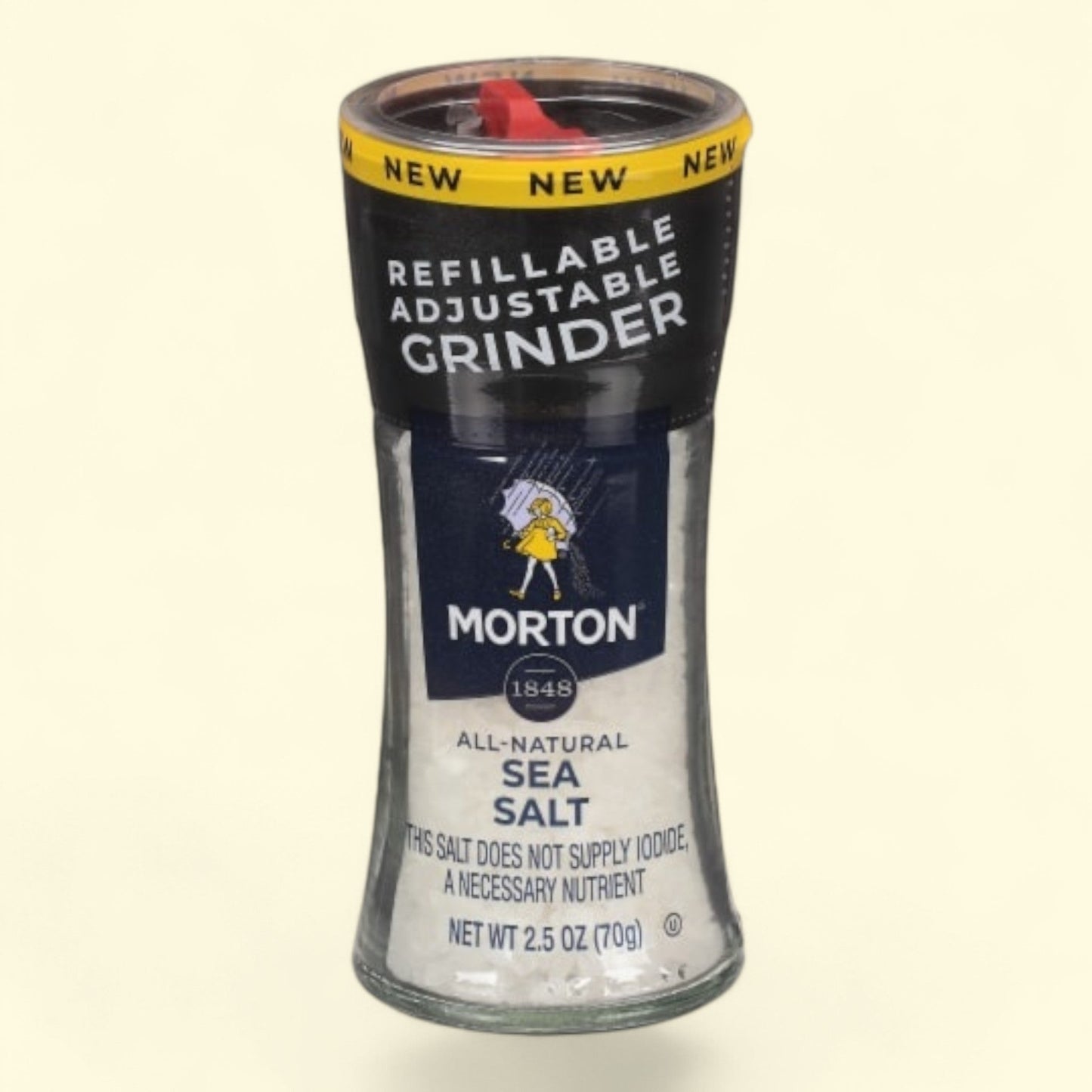 Morton Sea Salt Grinder, Refillable, 3.17 oz