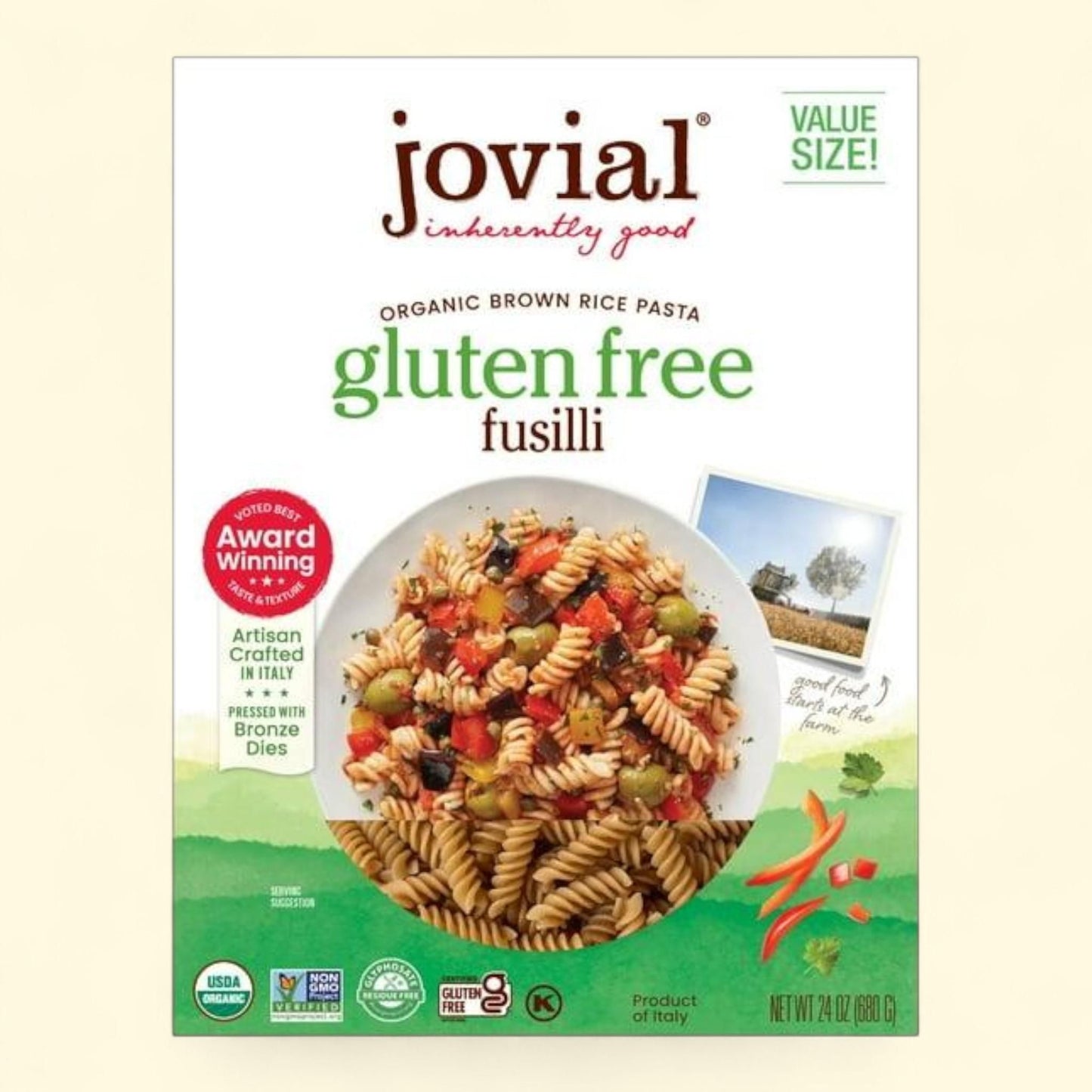 Jovial Organic Brown Rice Pasta, Fusilli, 24 oz.