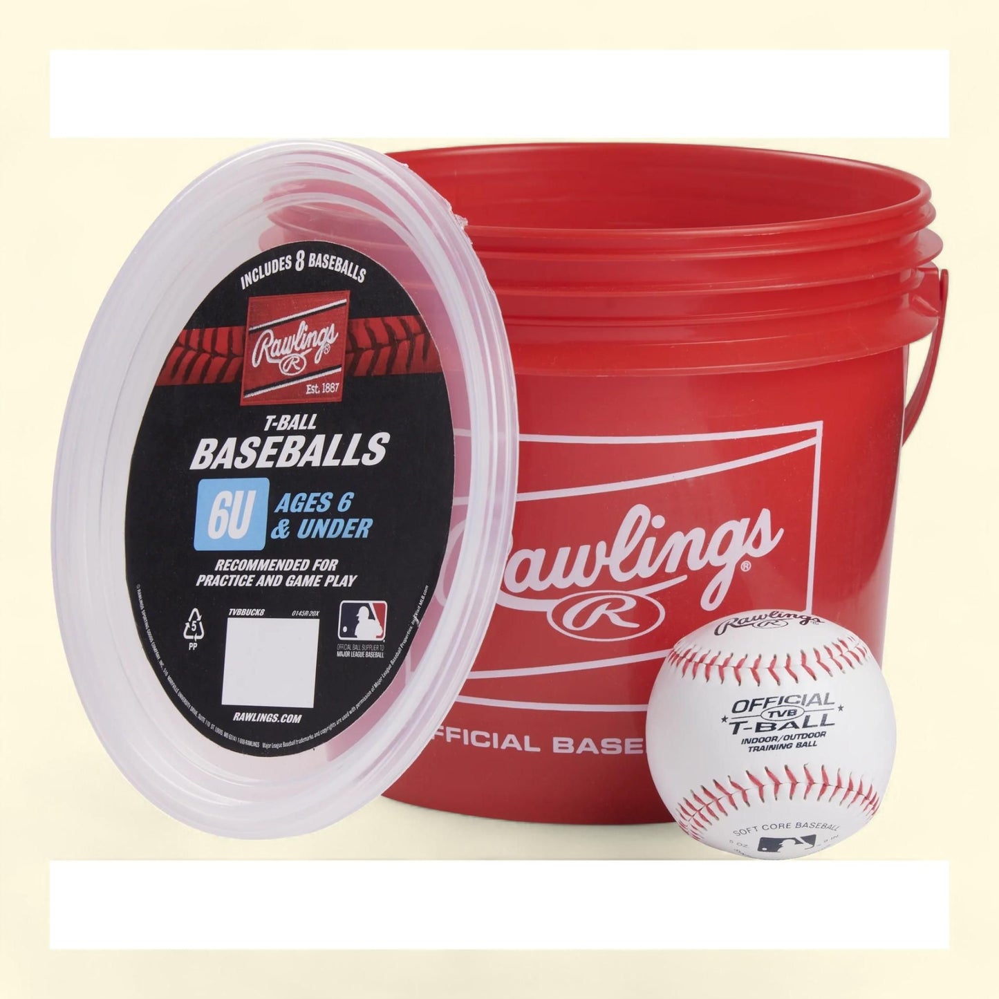 Seau de balles de baseball Rawlings Official League TVB Tball, lot de 8