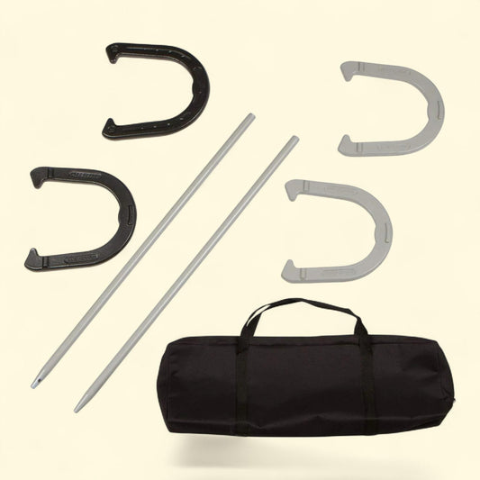 Premium Reinforced Carbon Steel Horseshoe Set, Black and Gray, with Carry Bag, 6 ct