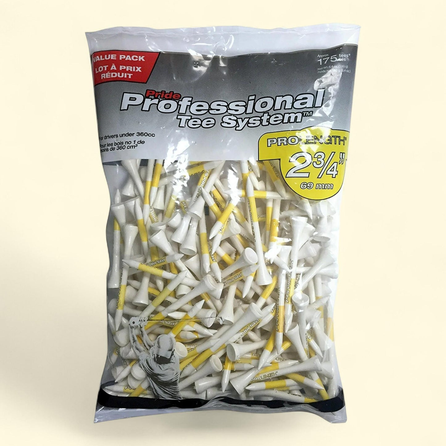 Pride Wood Golf Tees, 175-Count, ProLength 2 ¾"