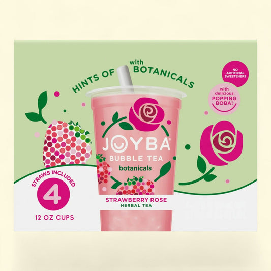 Joyba Strawberry Rose Botanical Bubble Tea, 12 fl oz Cup Pack