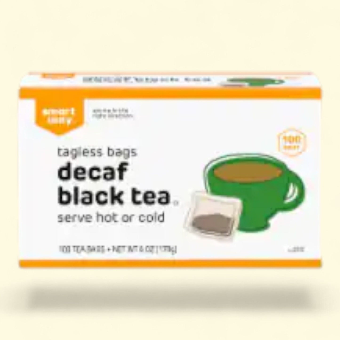 Smart Way, sachets sans étiquette de thé noir décaféiné, 100 sachets