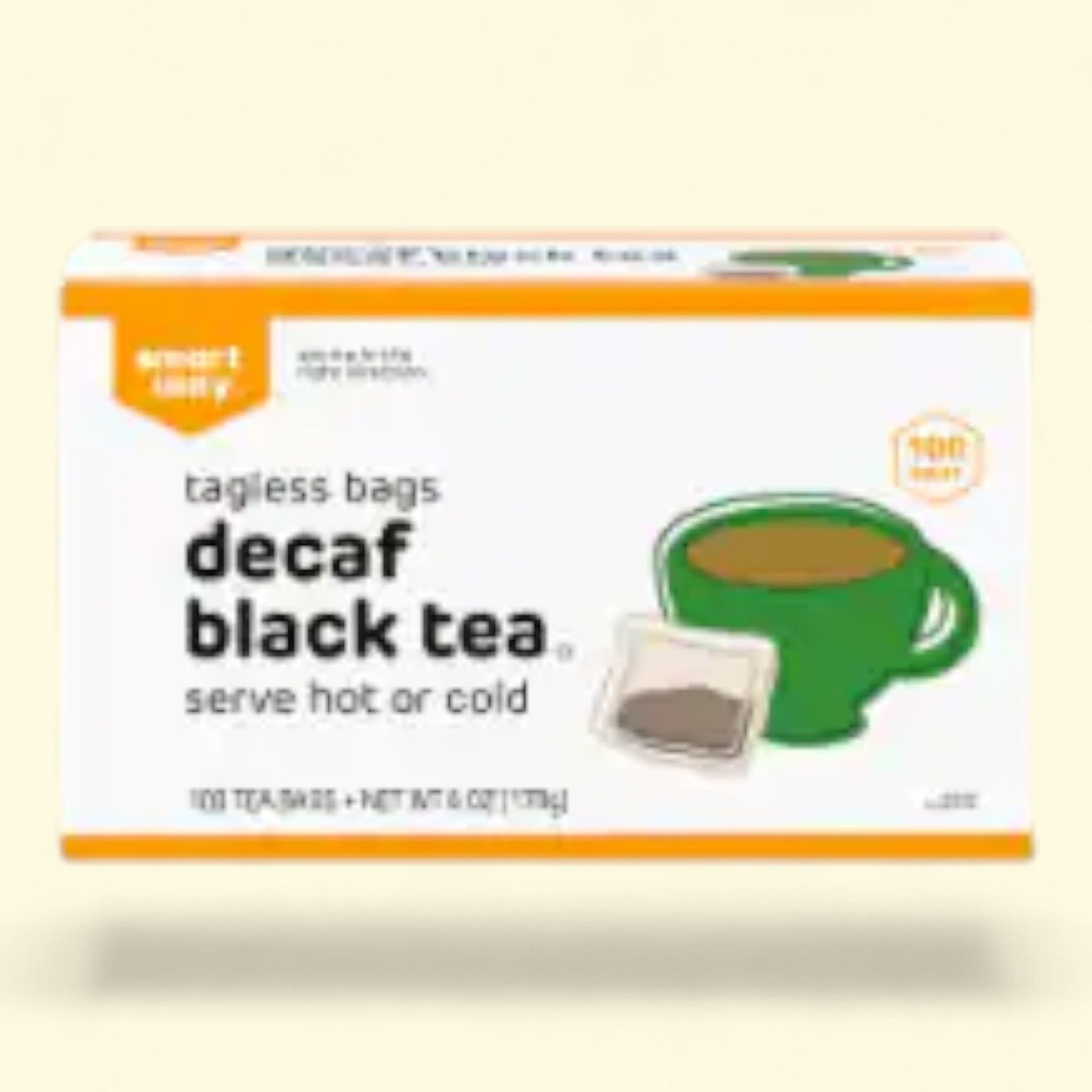 Smart Way, sachets sans étiquette de thé noir décaféiné, 100 sachets
