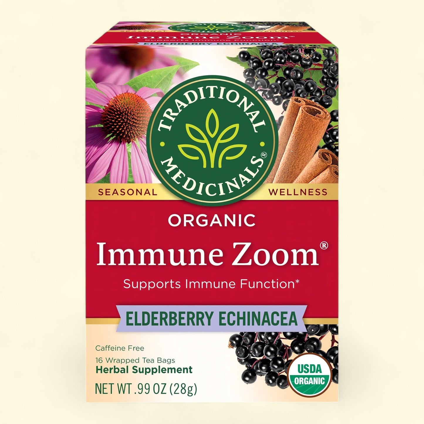 Traditional Medicinals Immune Zoom Elderberry Echinacea Tea Bags, 16 Count