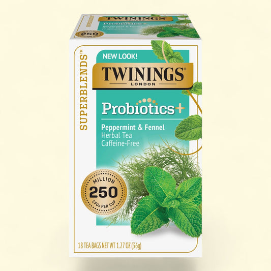 Twinings Probiotics+ Peppermint & Fennel Herbal Tea Bags, 18 Count