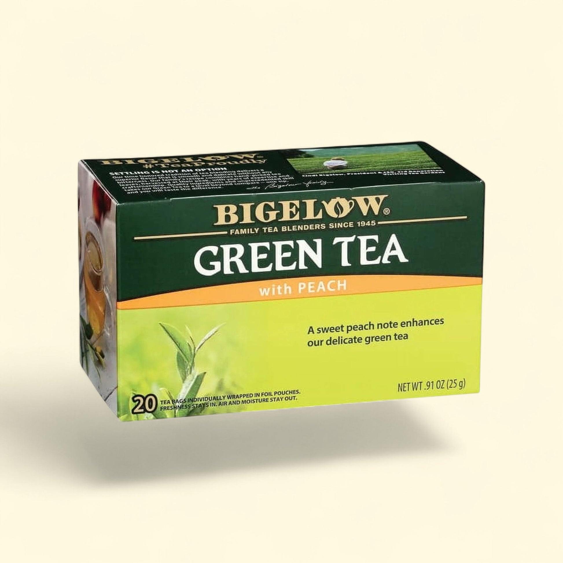 Bigelow Green Tea with Peach, 20 Count — authentic US product shipped worldwide by Treatspree