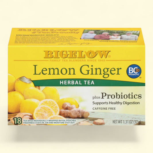 Bigelow Lemon Ginger Plus Probiotics Herbal Tea Bags, Size