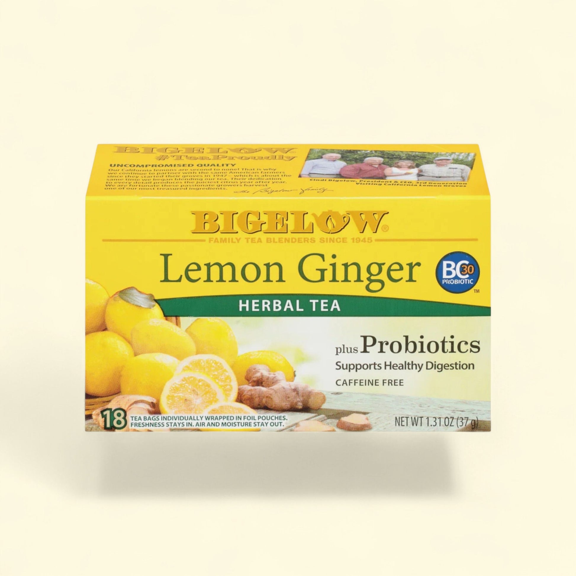 Bigelow Lemon Ginger Plus Probiotics Herbal Tea Bags, Size — authentic US product shipped worldwide by Treatspree