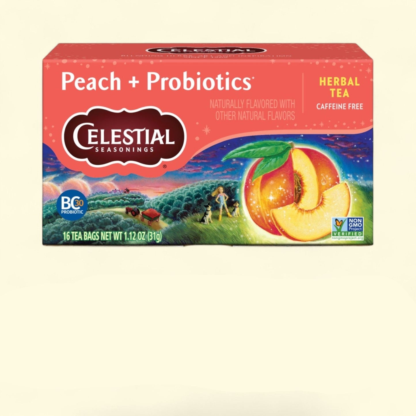 Celestial Seasonings Peach + Probiotics Herbal Tea, Caffeine Free, 20 count