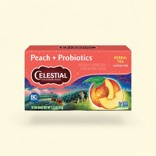 Celestial Seasonings Peach + Probiotics Herbal Tea, Caffeine Free, ... — authentic US product shipped worldwide by Treatspree