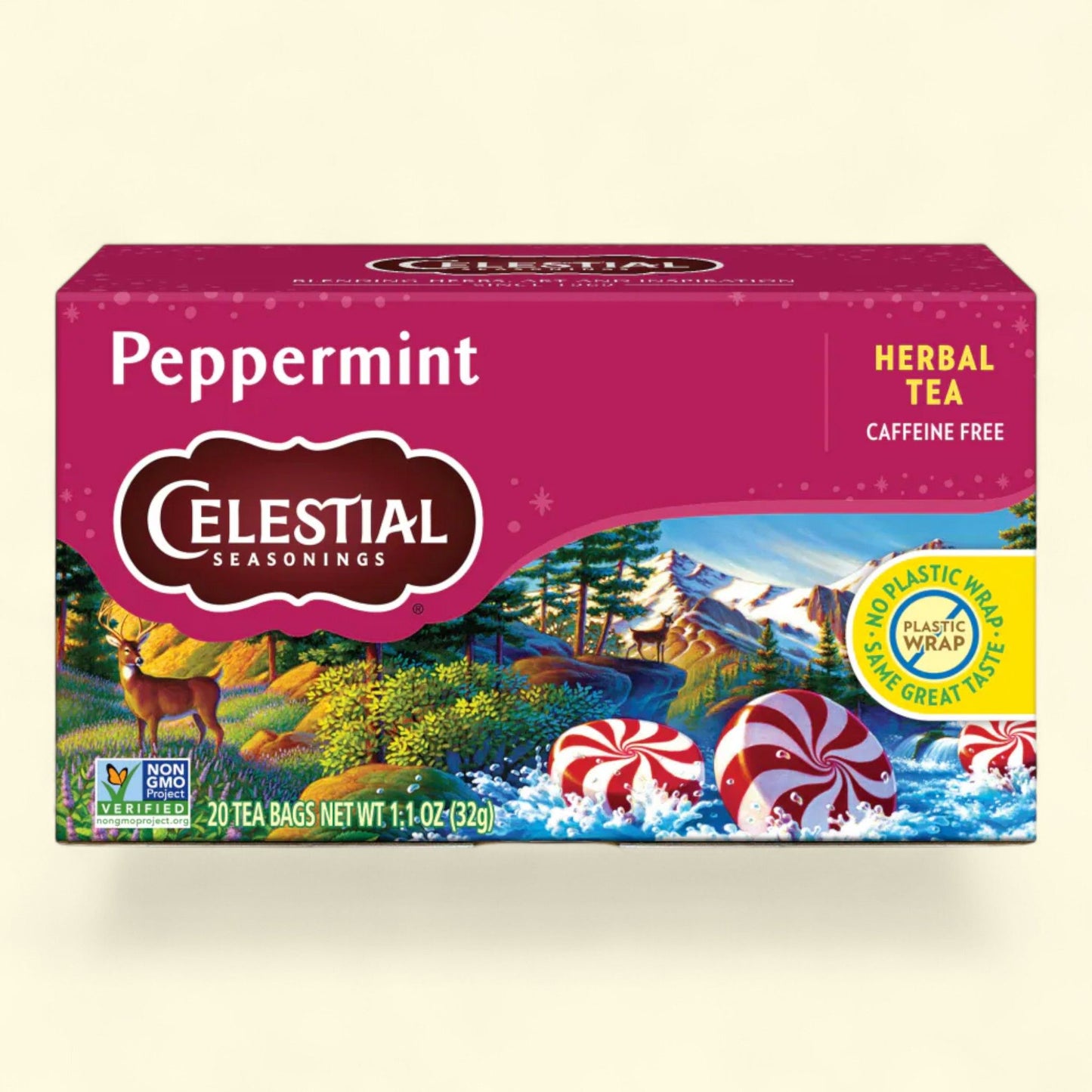 Celestial Seasonings Peppermint Herbal Tea, Caffeine Free, 20 tea bags