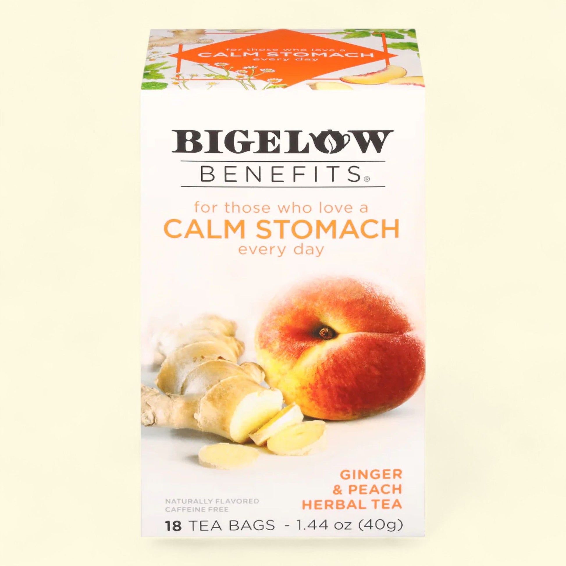 Bigelow Benefits, Calm Stomach Ginger & Peach Herbal Tea Bags, Caff... — authentic US product shipped worldwide by Treatspree