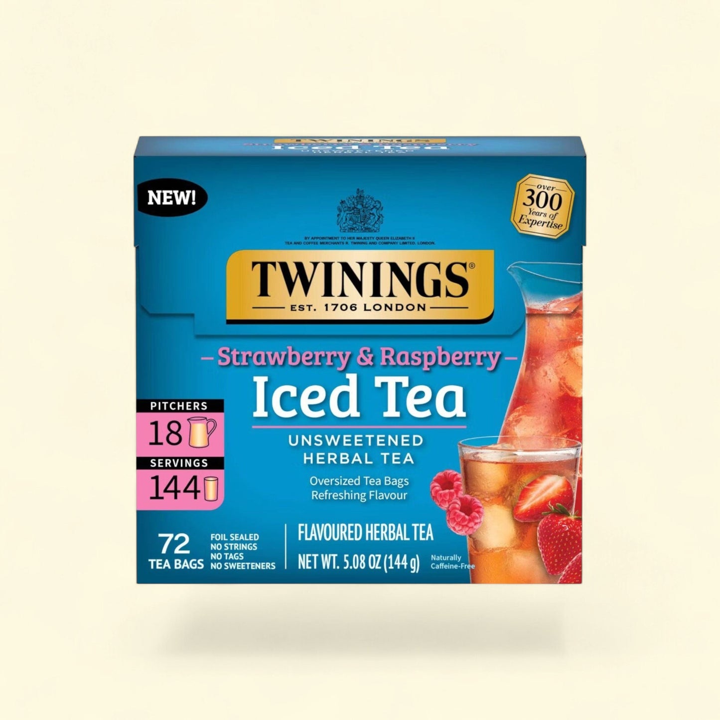 Twinings Strawberry & Raspberry Decaffeinated Iced Tea, 72ct/5.08oz — authentic US product shipped worldwide by Treatspree