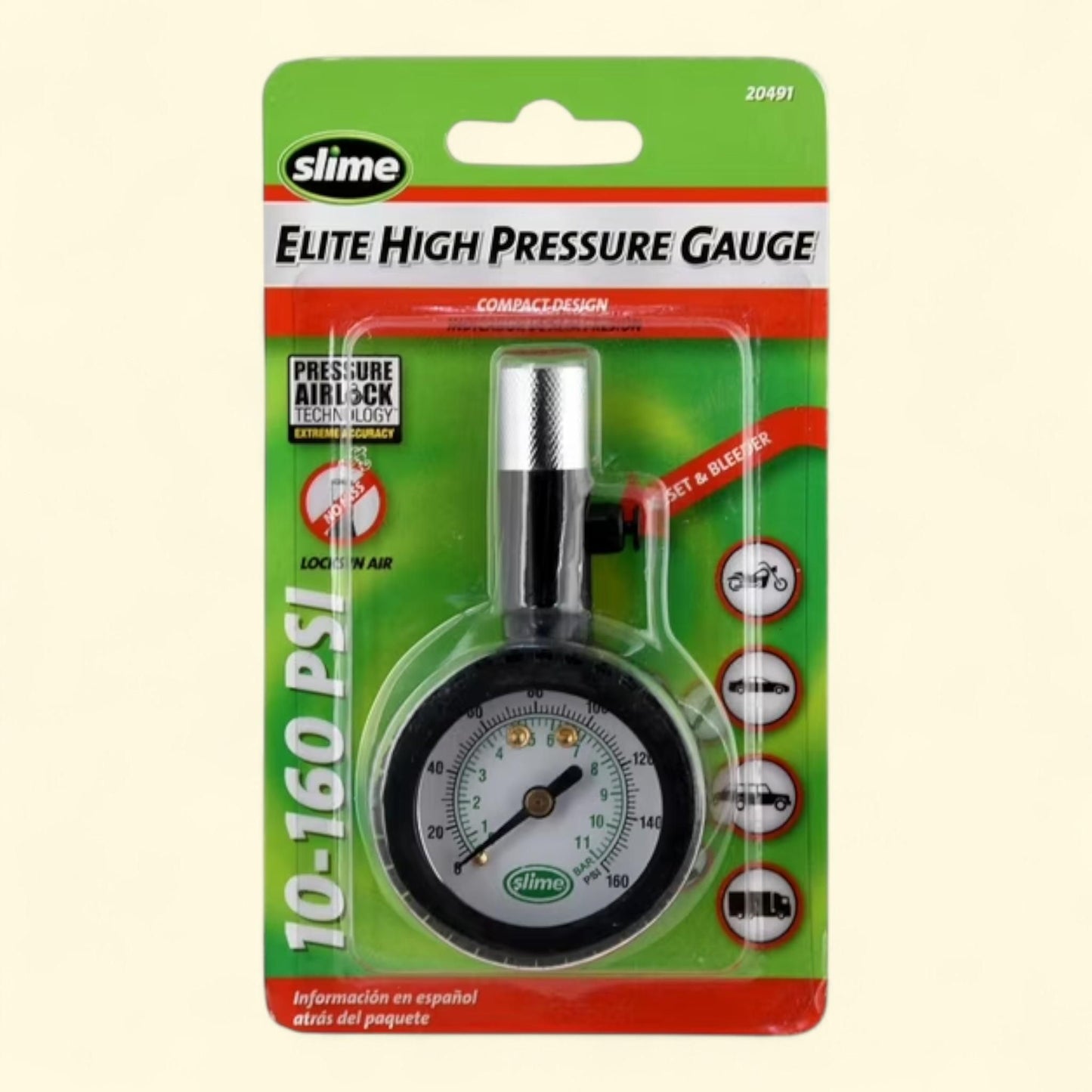 Manomètre pour pneus Slime Elite, 10-160 psi