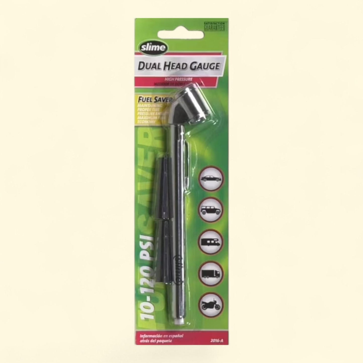 Slime Tire Gauge, Dual Head, Pencil, 10-120 Psi, 8.5"