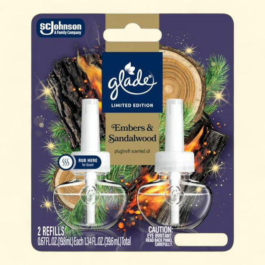 Glade PlugIns Scented Oil Refills, Embers & Sandalwood, 1.34 oz, Pack of 2