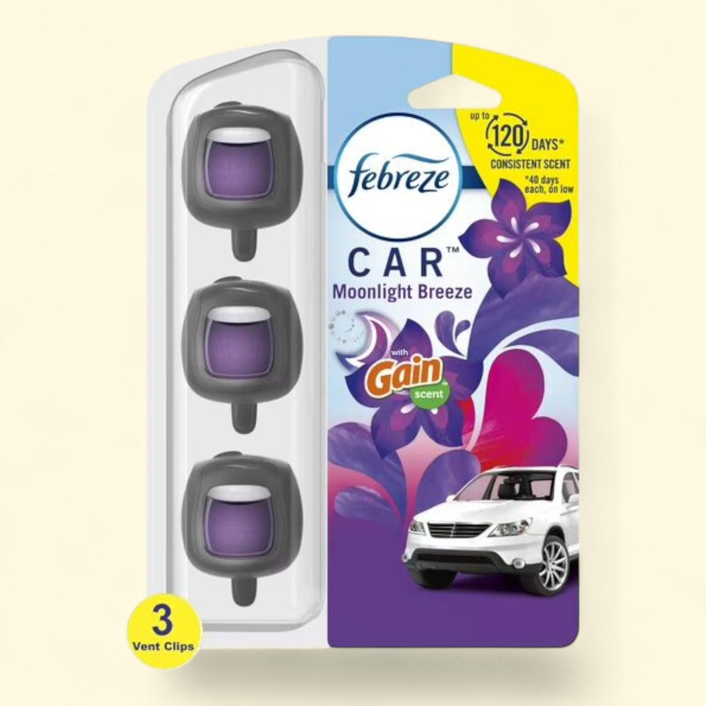 Febreze Car Air Freshener, Gain Moonlight Breeze, 3 Count