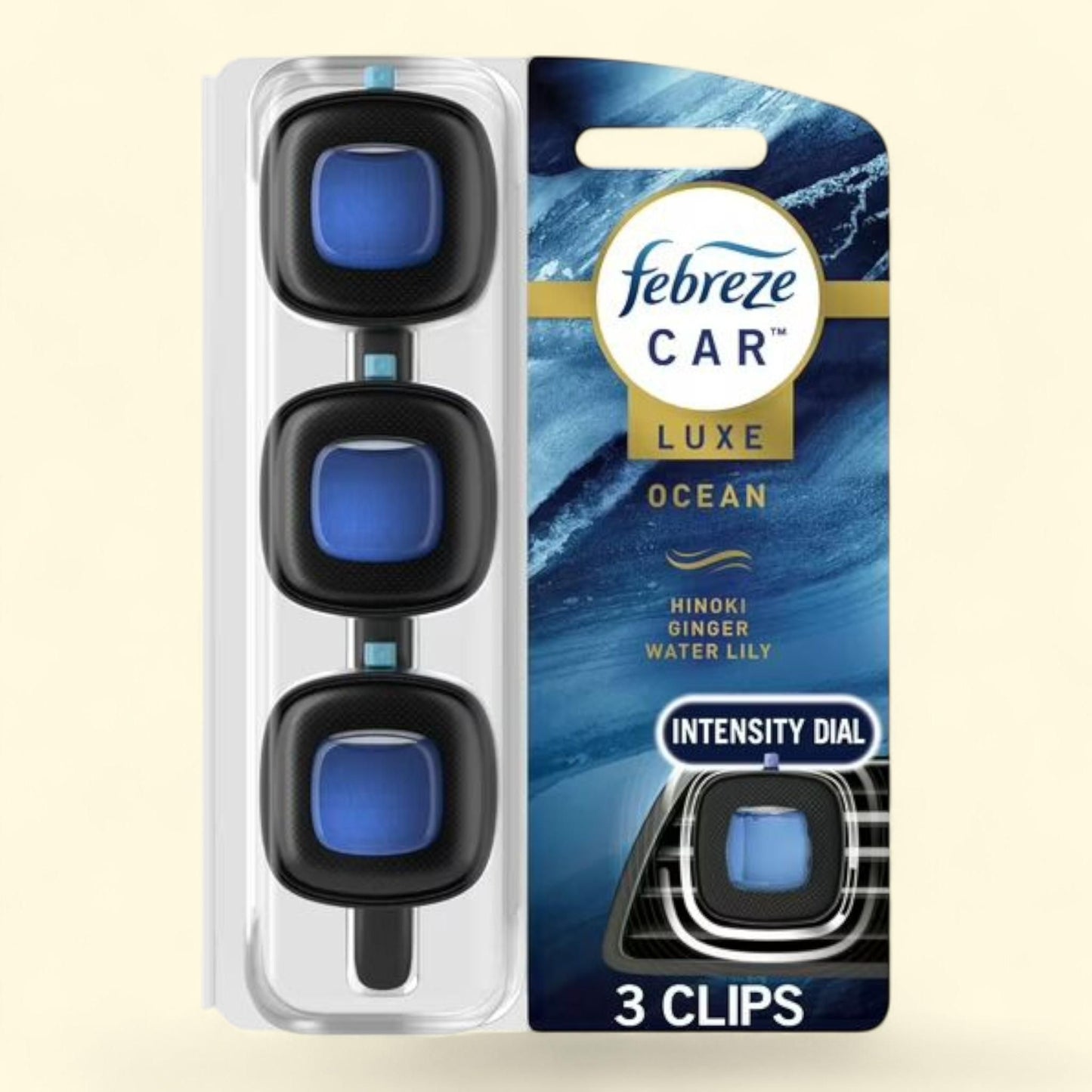 Febreze Car Air Freshener, Ocean, 3 Count