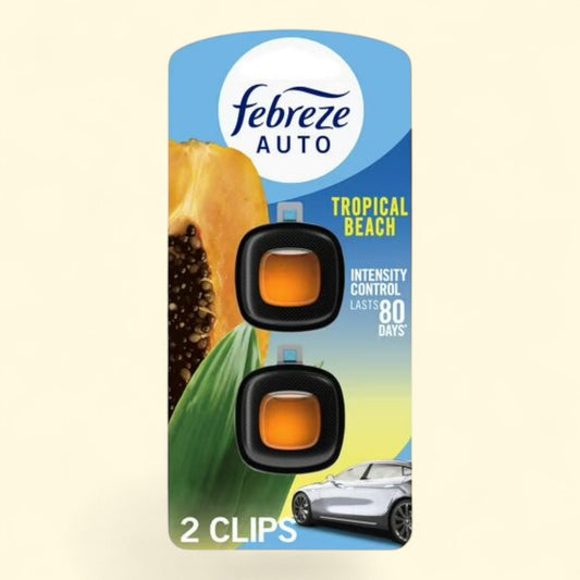 Febreze AUTO Car Air Freshener, Tropical Beach, 2 Count