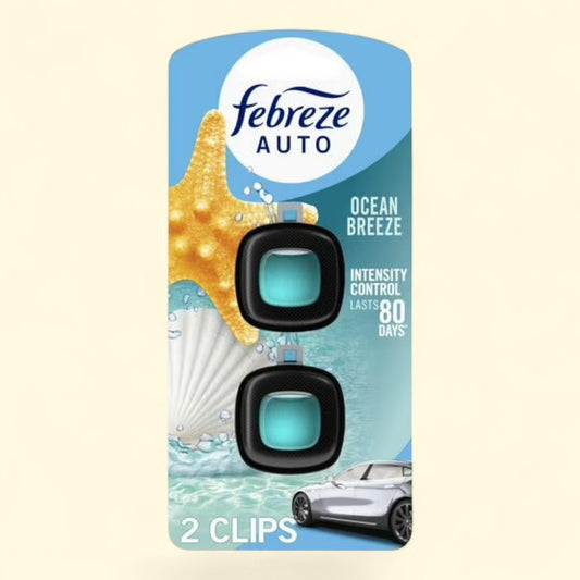 Febreze Car Air Freshener, Odor-Fighting Car Vent Clip, Ocean Breeze, 2 Count