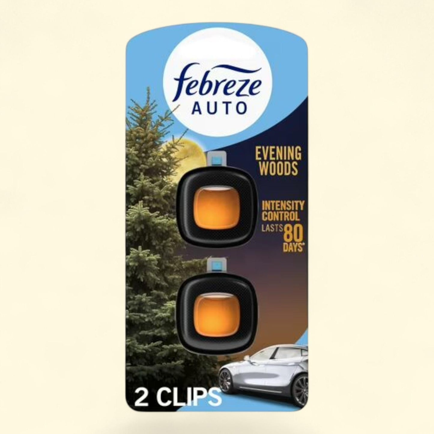 Febreze Car Air Freshener, Evening Woods, 2 Count
