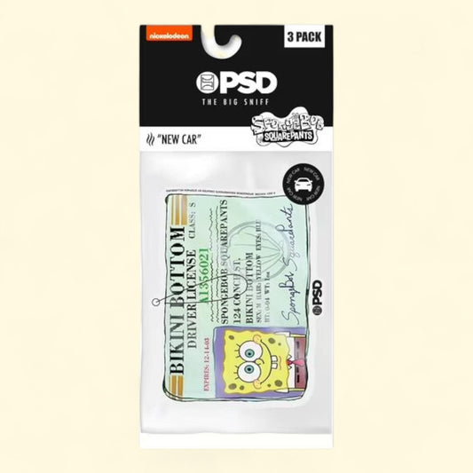 PSD Air Freshener Sponge Bob Square Pants, 3 pack, Driver's License, New Car Scent