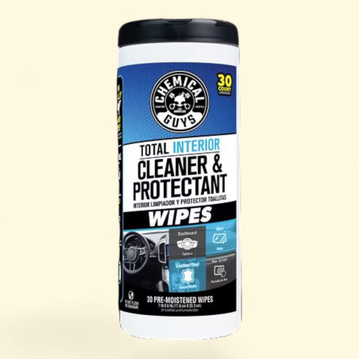 Chemical Guys Total Interior Cleaner & Protectant Wipes, 30 Count Canister