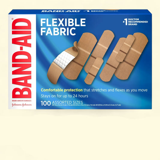 Band-Aid Flexible Fabric Adhesive Bandages, Assorted, 100 Count