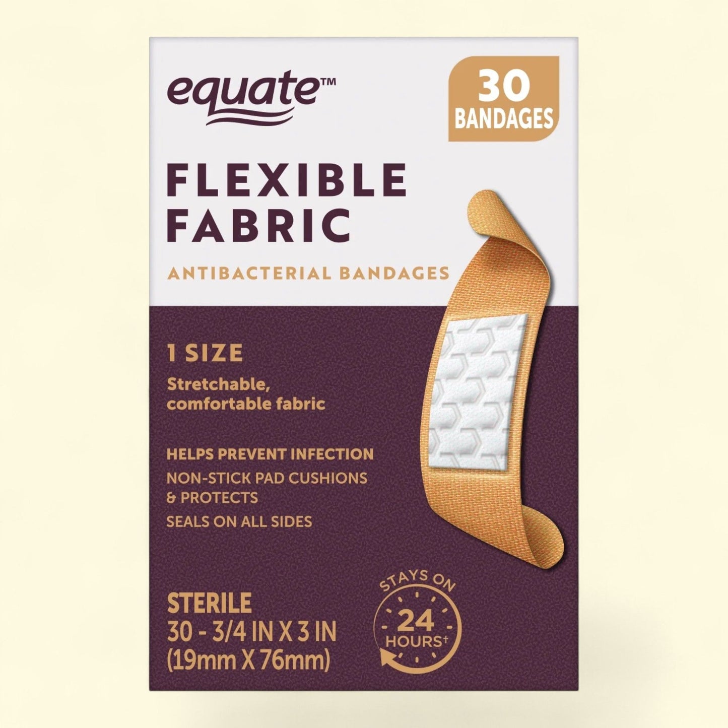 Equate Antibacterial Fabric Bandages, 30 Count