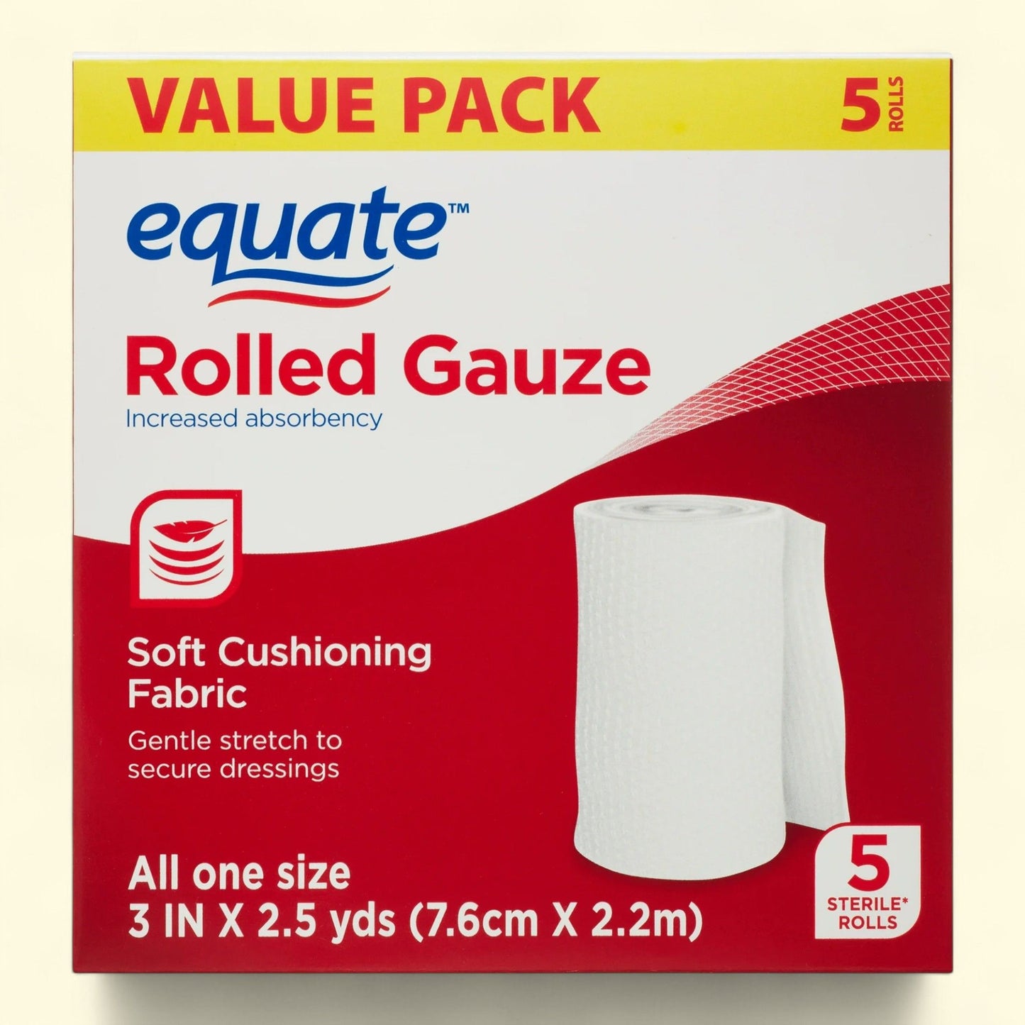 Equate Rolled Gauze, 3 in x 2.5 yds, 5 Rolls