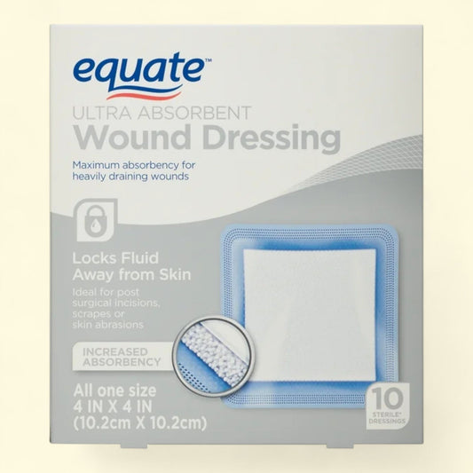 Equate Wound Dressing, 4 in x 4 in, 10 Count