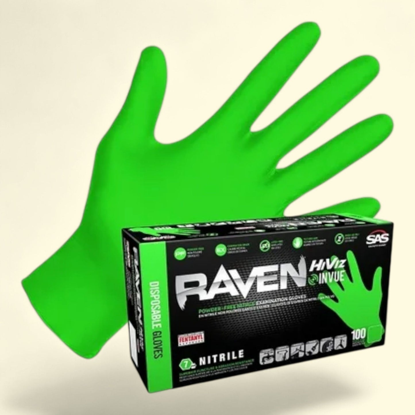 Raven Nitrile Exam Gloves, 7 mil, Size S, 100 Gloves/Box