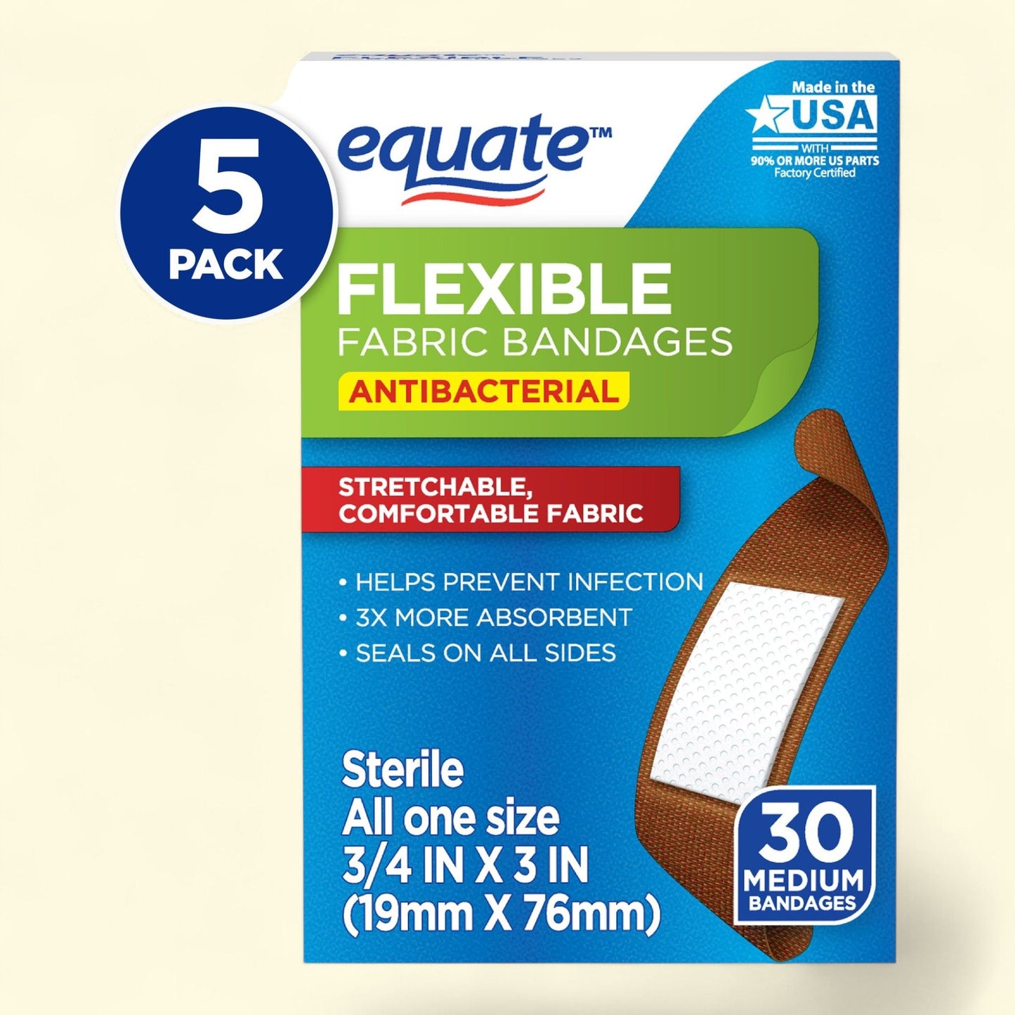 Equate Antibacterial Bandages, 30 Count (5 Pack)