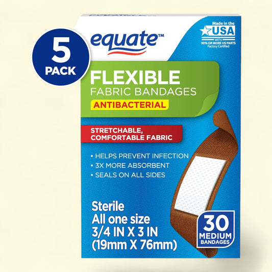 Equate Antibacterial Bandages, 30 Count (5 Pack)