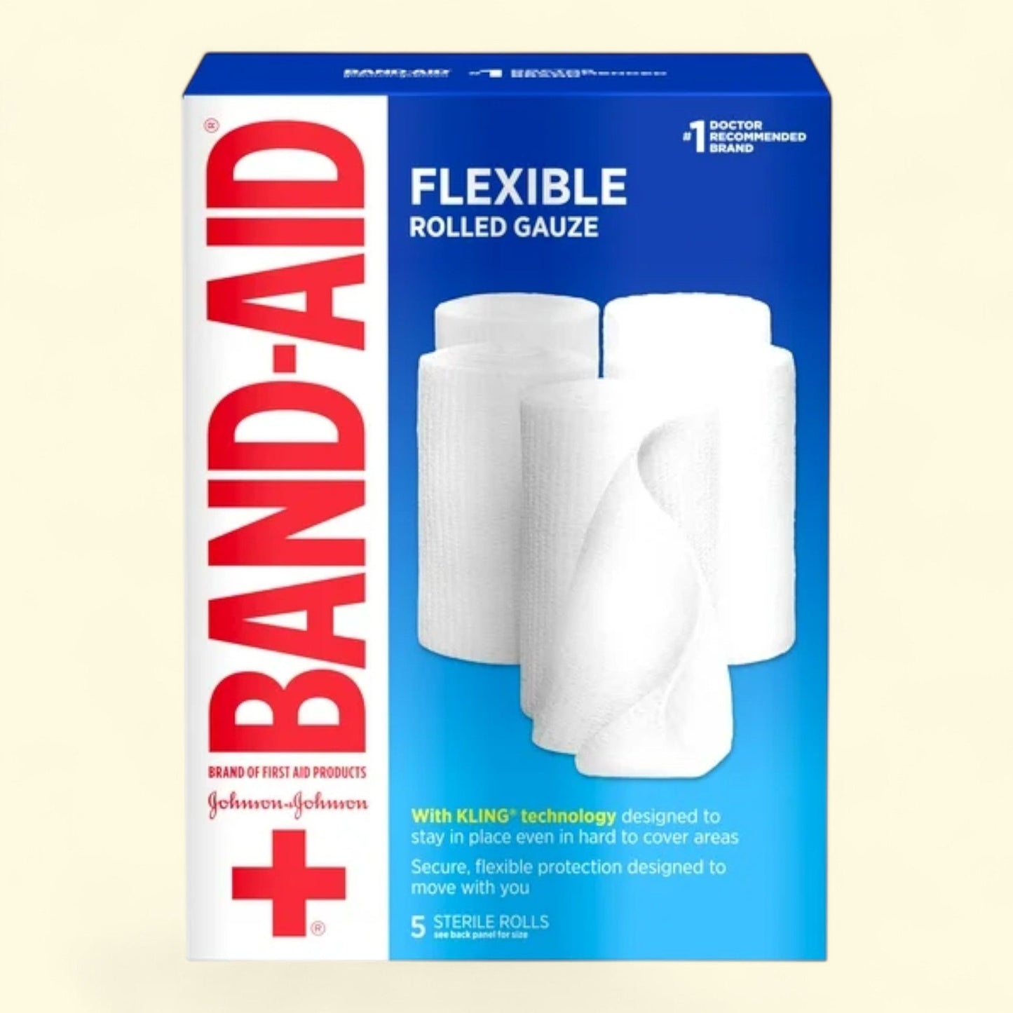 Band Aid Flexible Rolled Medical Gauze, 4 in x 2.1 yd, 5 ct