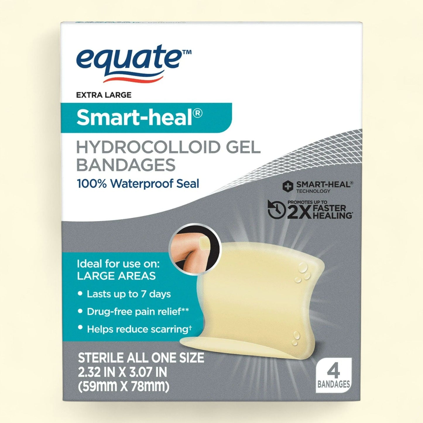 Equate Smart Heal Hydrocolloid Gel Bandages, 2" x 3", 4 Count