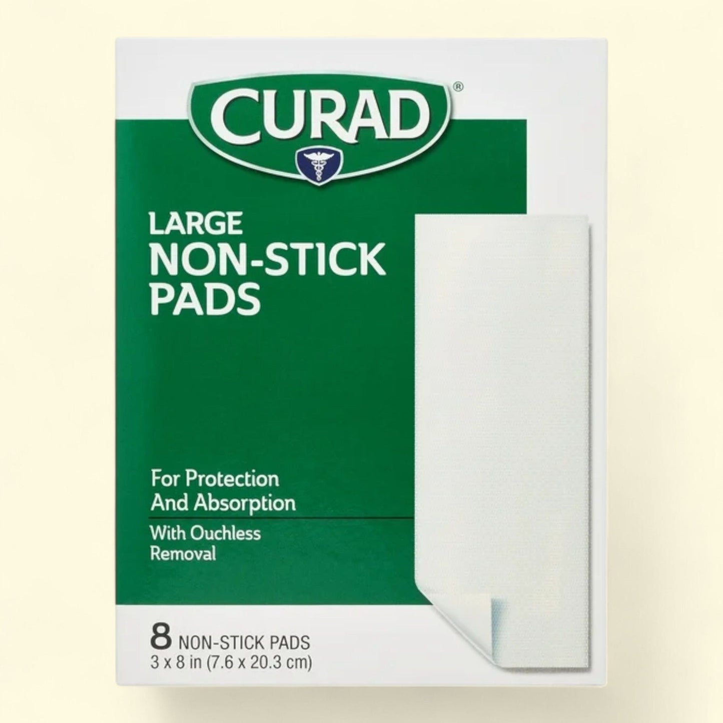 Curad Non-Stick Pads, 8" x 3", 8 Count